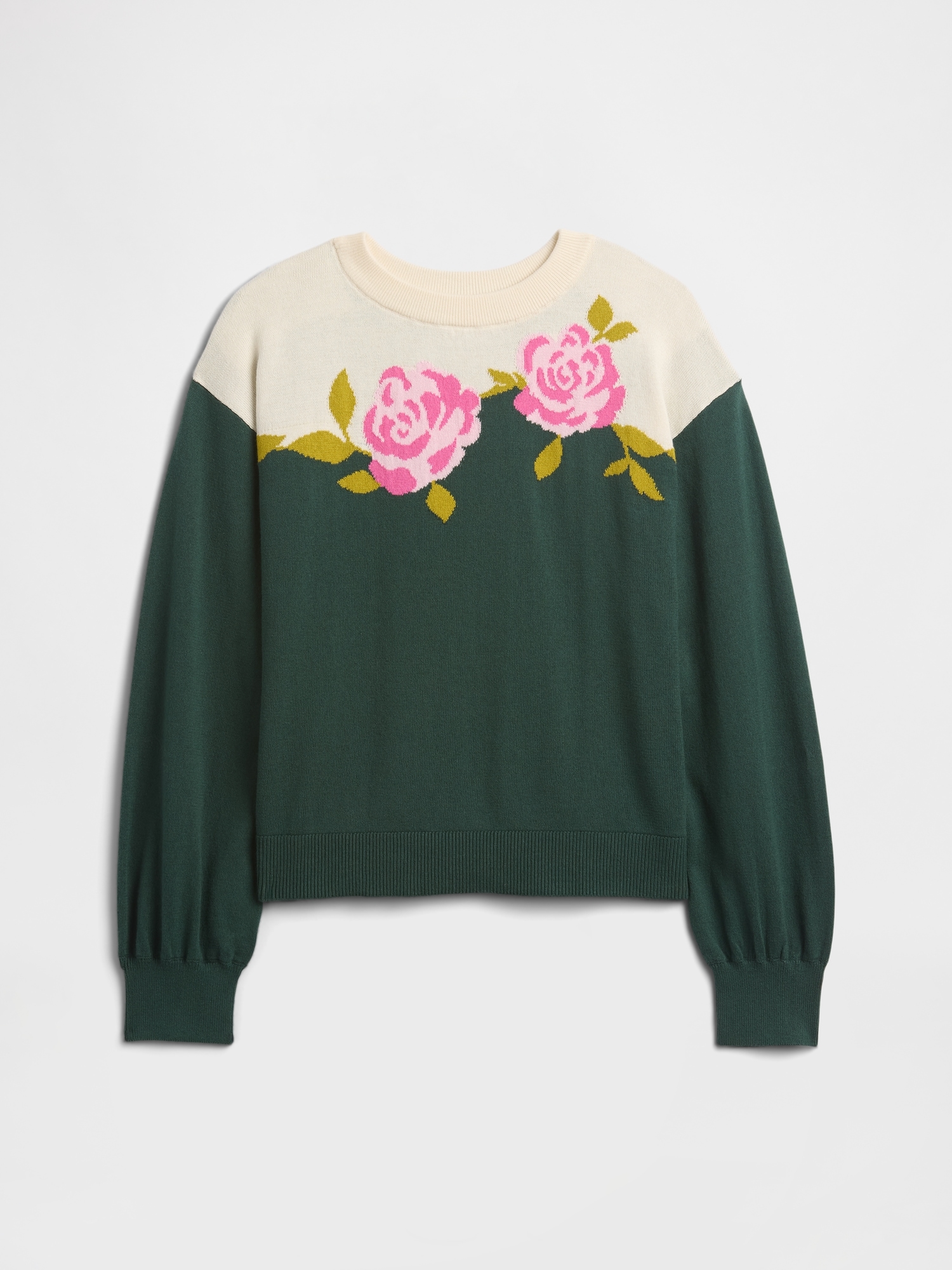 Kids Relaxed Intarsia Sweater - Pink Floral
