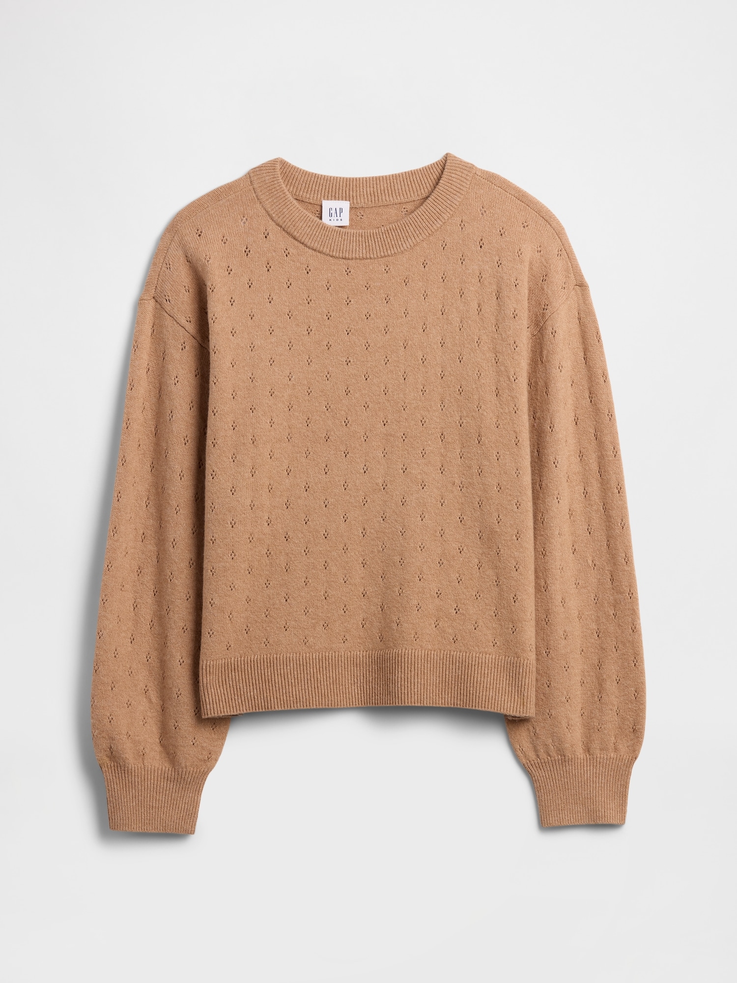 Kids CashSoft Relaxed Pointelle Sweater - Camel Hair Brown