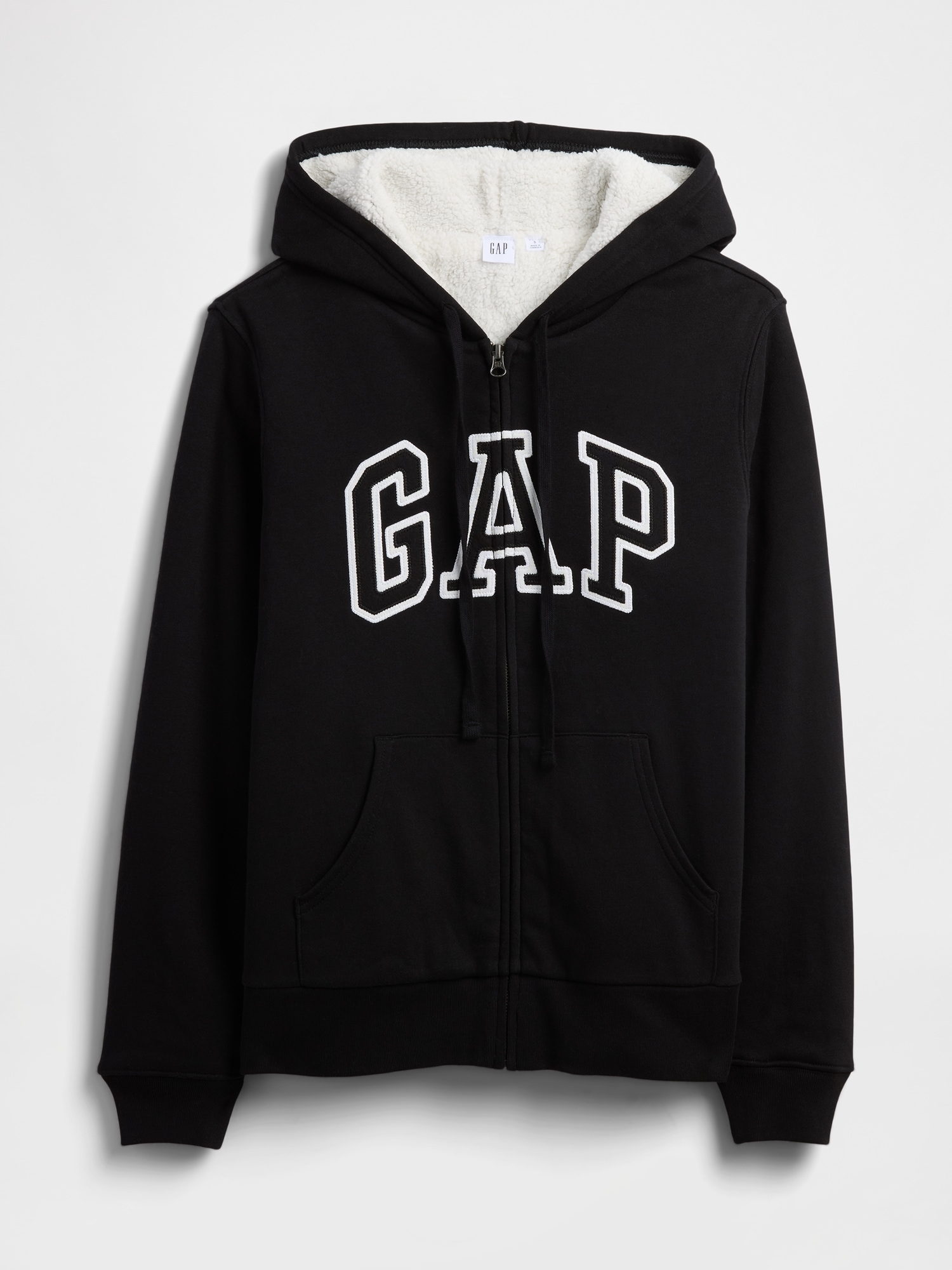 Gap Factory Relaxed Gap Logo Sherpa-lined Zip Hoodie In Black