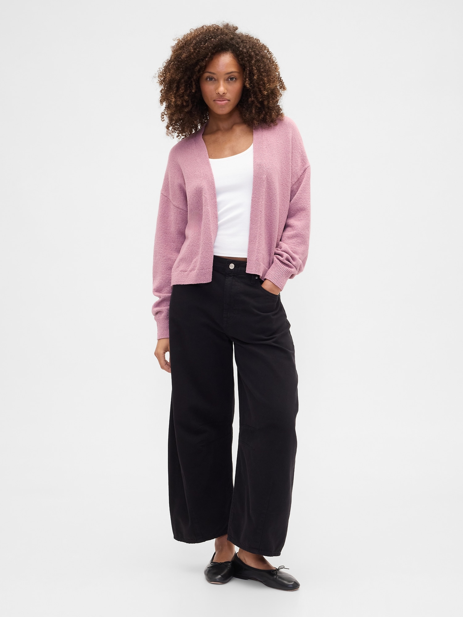 Gap Factory Relaxed Boucle Open-front Cardigan In Pink