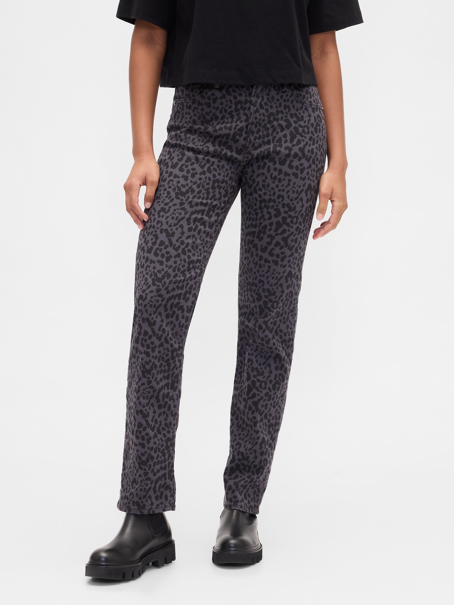 Gap Factory High Rise '90s Original Straight Leopard Print Jeans In Black