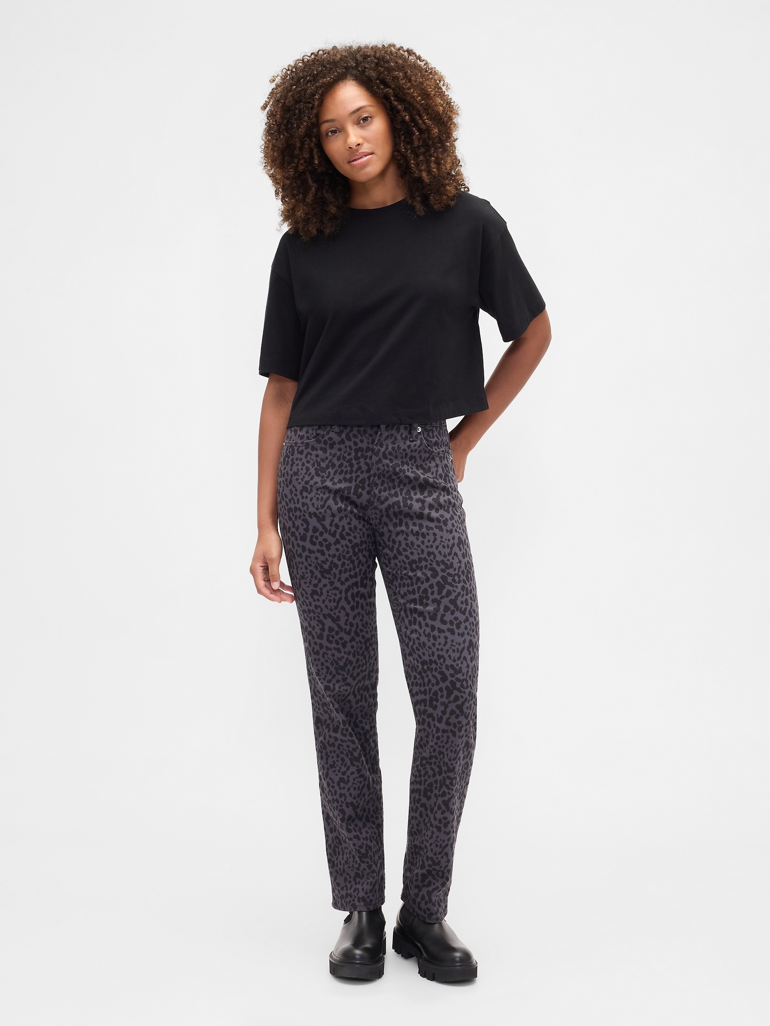 High Rise '90s Original Straight Leopard Print Jeans - Grey Leopard