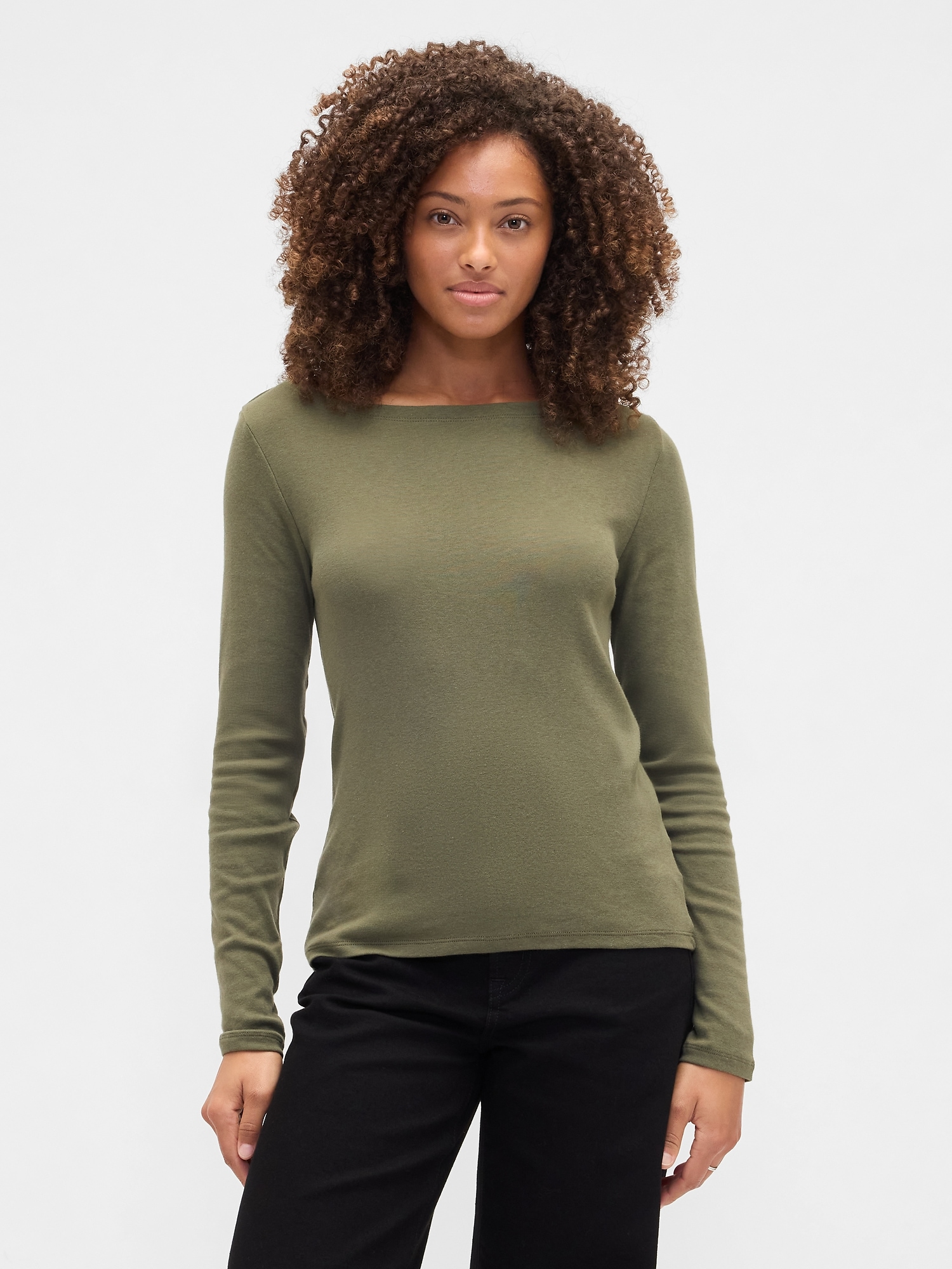 Modern Ribbed Boatneck T-Shirt - Army Jacket Green