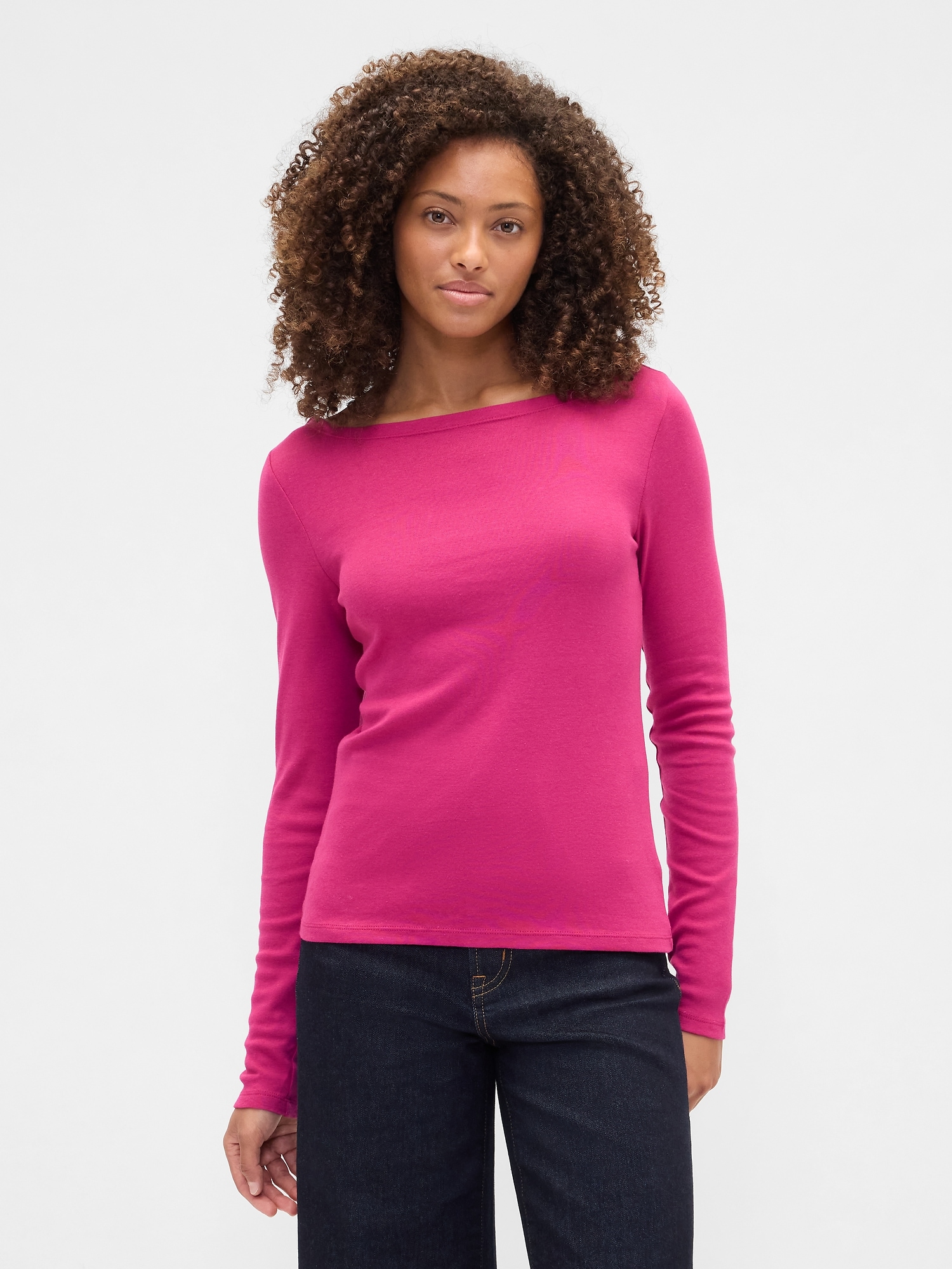 Modern Ribbed Boatneck T-Shirt - Cerise