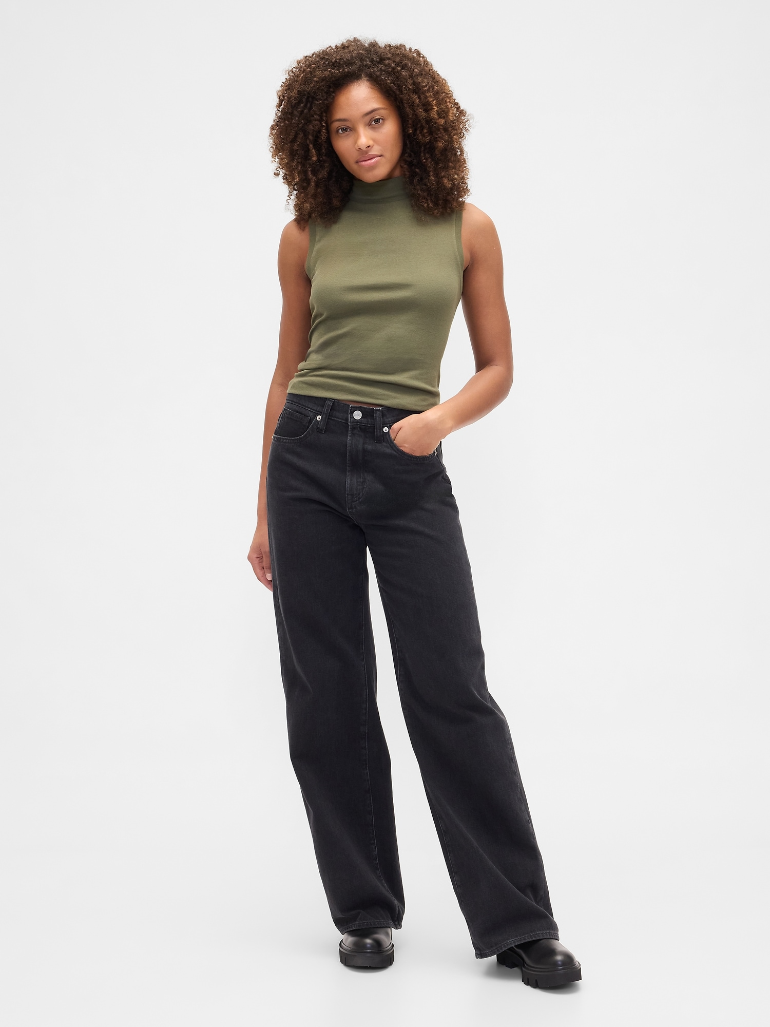 Gap Factory Modern Ribbed Mockneck Tank Top In Green
