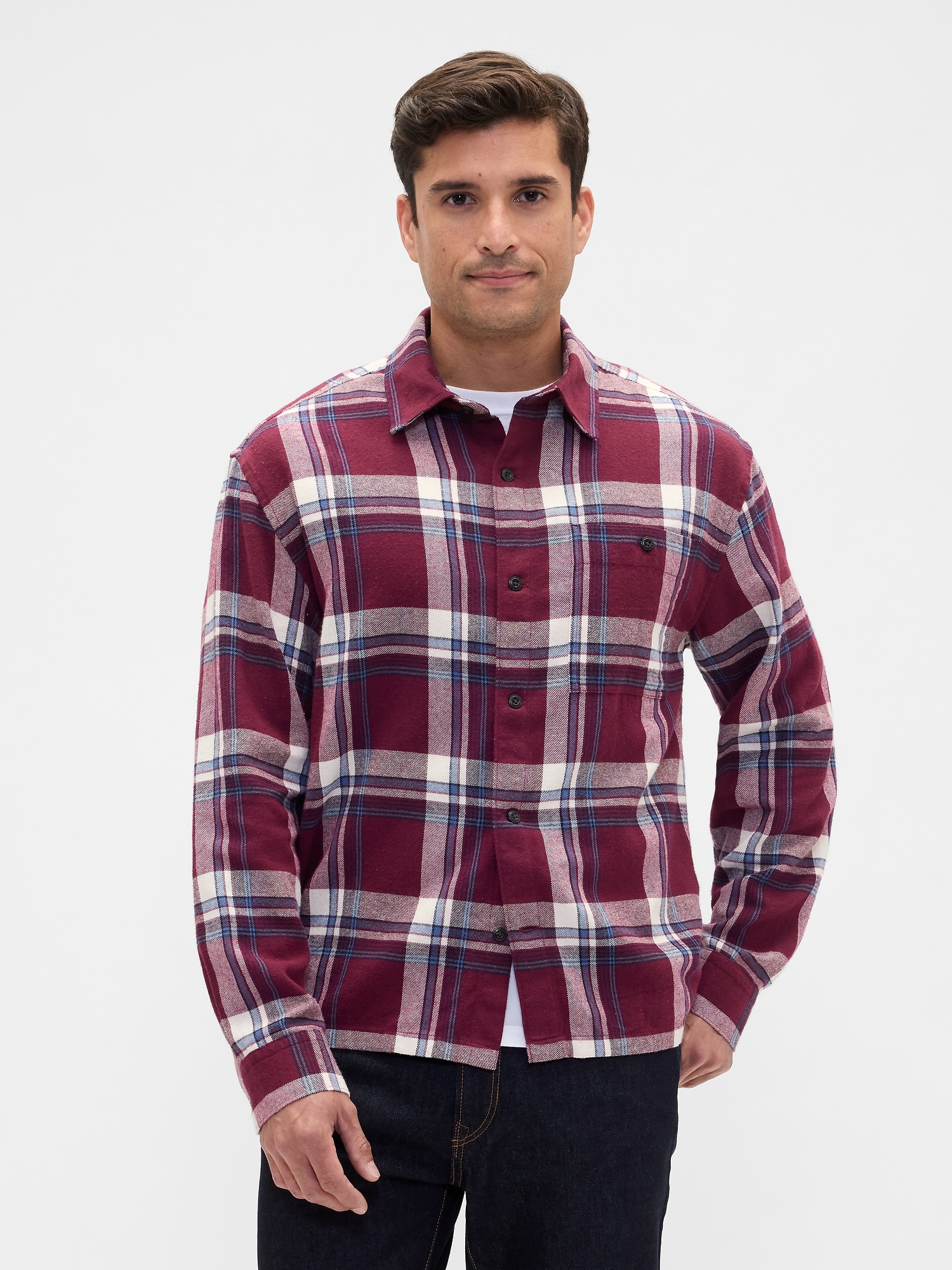 Flannel Shirt in Boxy Fit - Red Multi Plaid