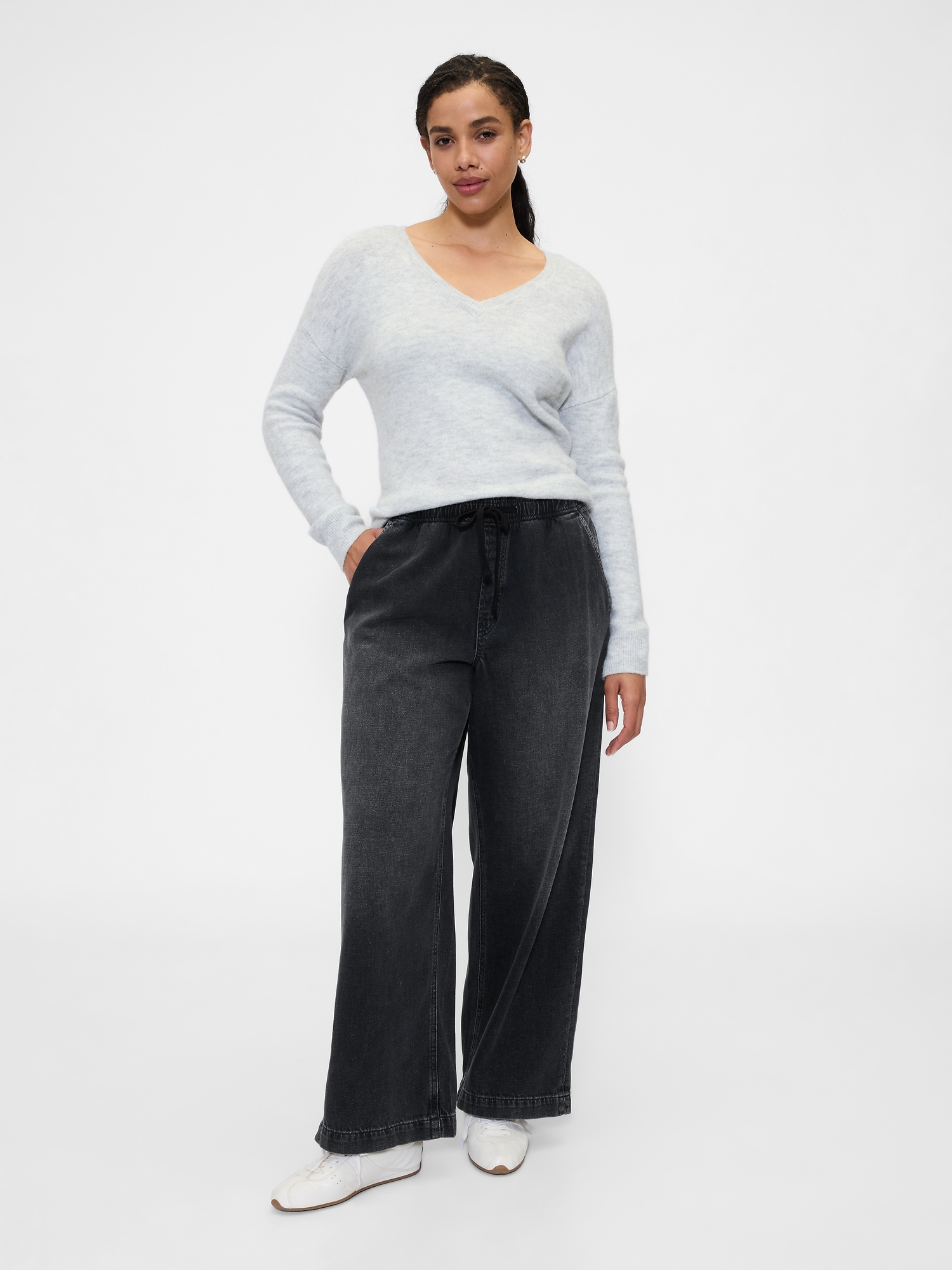 High Rise Pull-On Wide-Leg Jeans