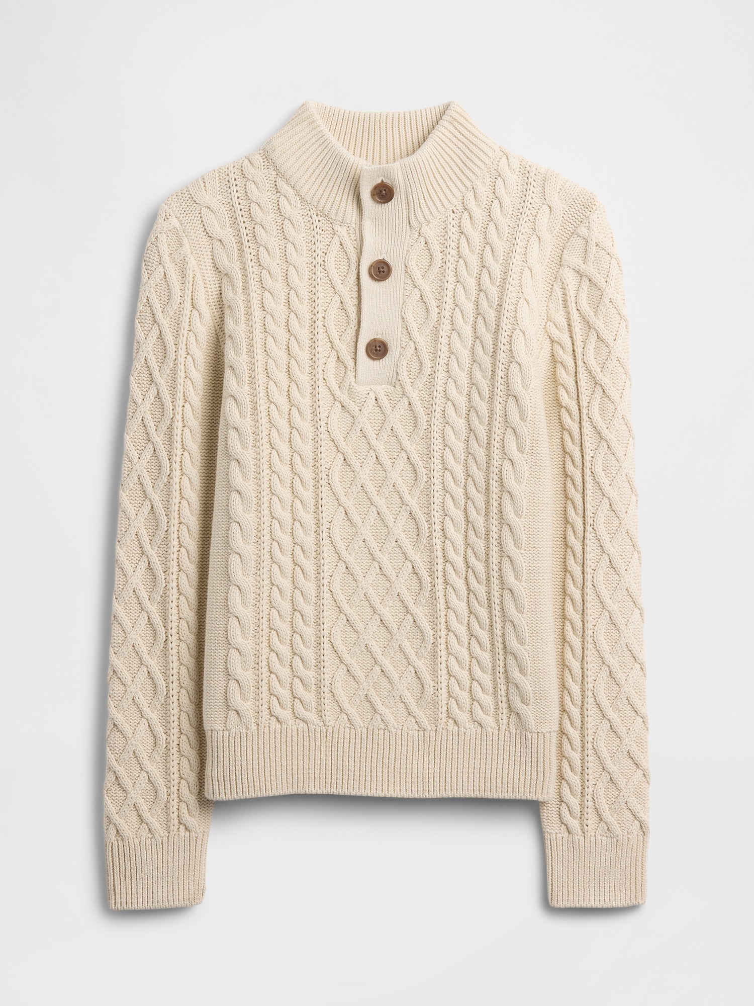 Kids Cable-Knit Mockneck Sweater - Tan Chino