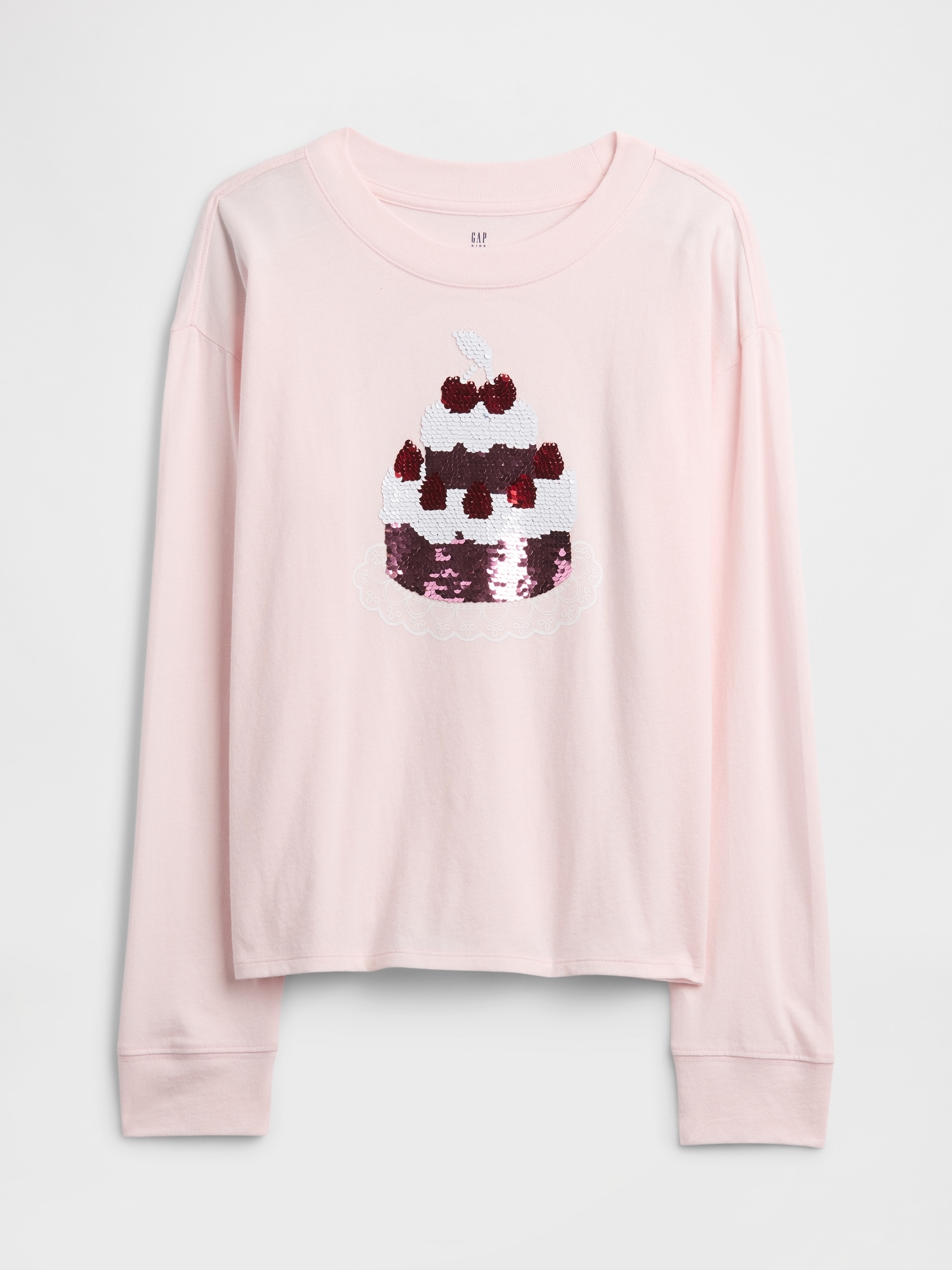 Kids Oversized Graphic T-Shirt - Pink Cherry Sequin Flip