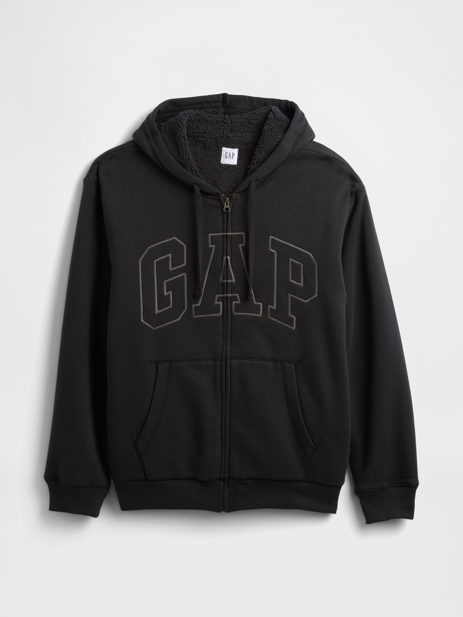 Gap Factory Relaxed Gap Logo Sherpa-lined Zip Hoodie In Black