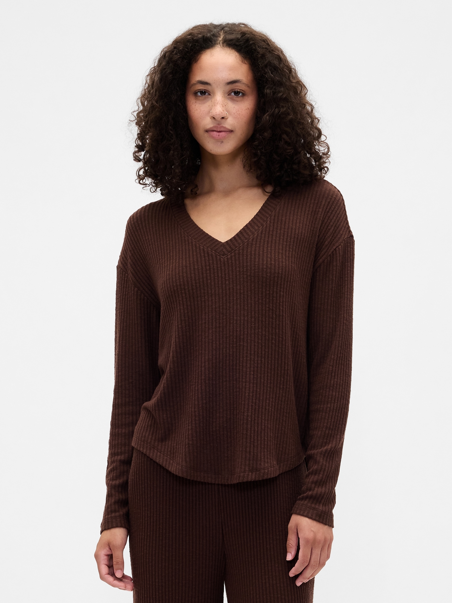 Gap Factory Relaxed Ribbed Pj Top In Brown