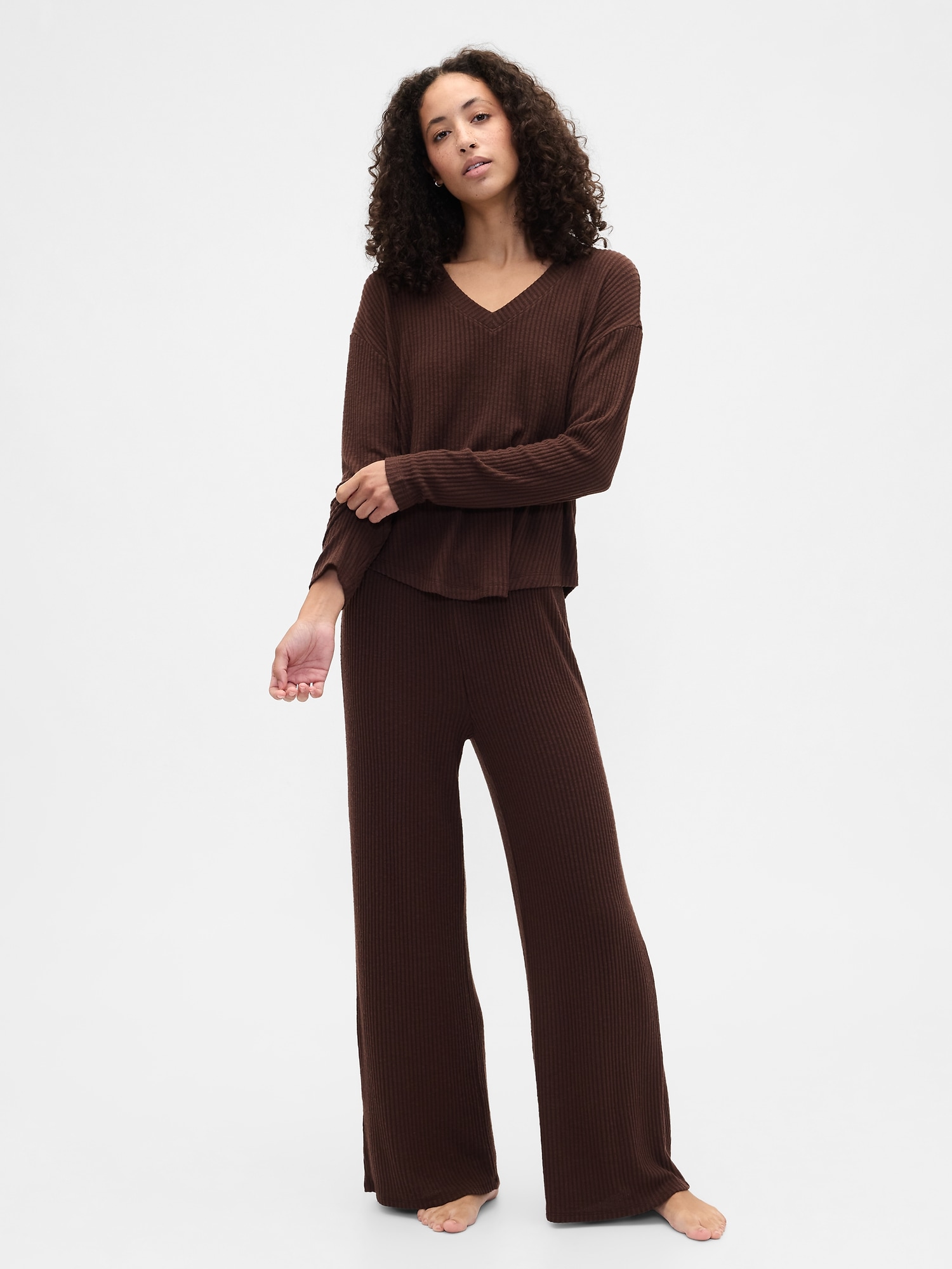 Gap Factory Relaxed Ribbed Pj Top In Brown
