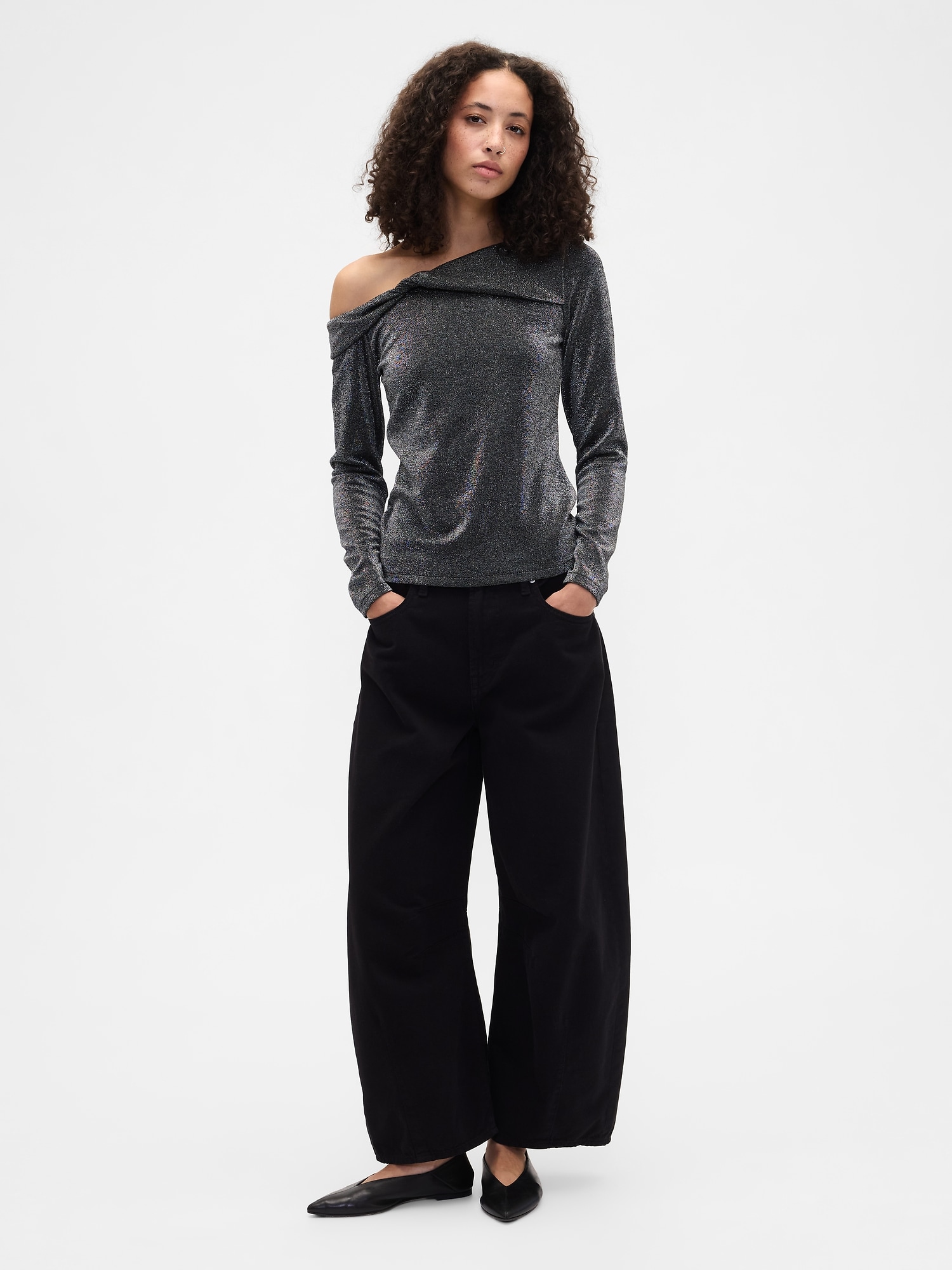 Gap Factory Stretch One-shoulder Top In Silver