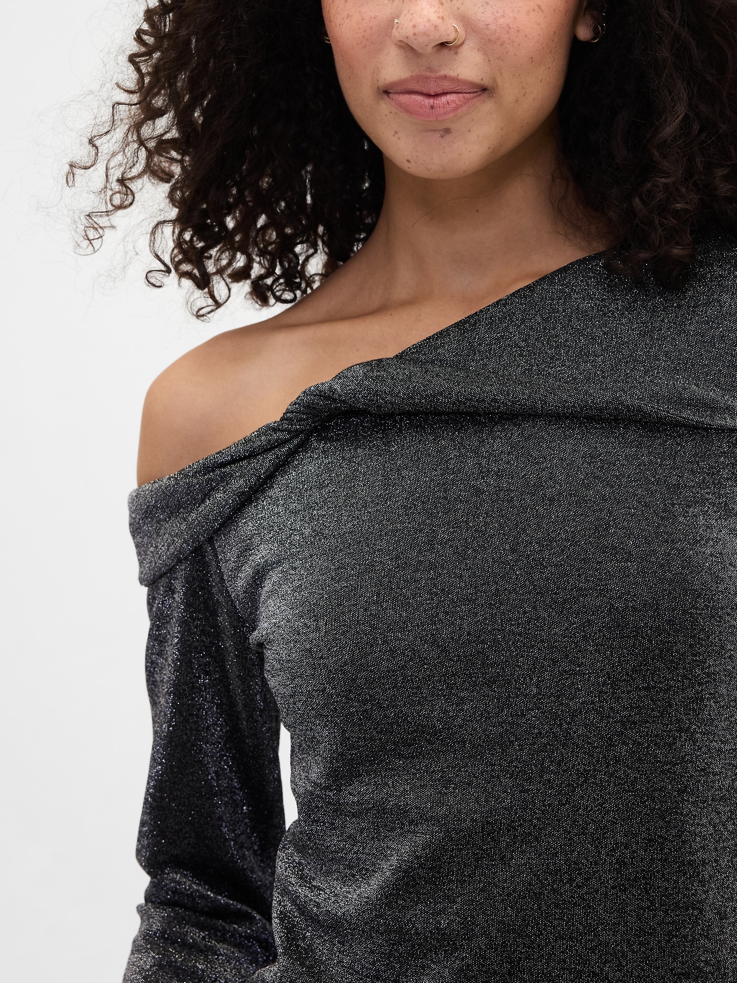 Gap Factory Stretch One-shoulder Top In Silver