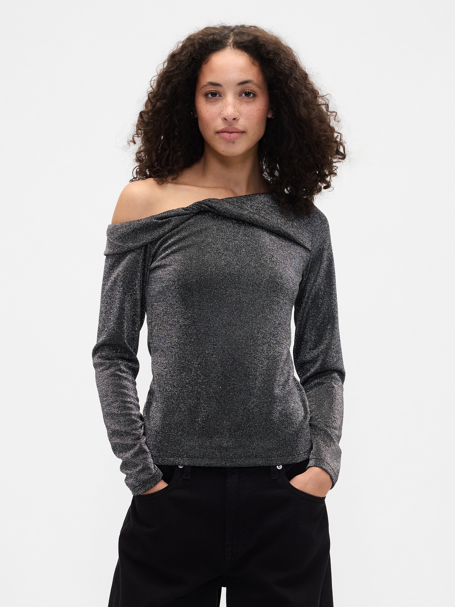 Gap Factory Stretch One-shoulder Top In Silver