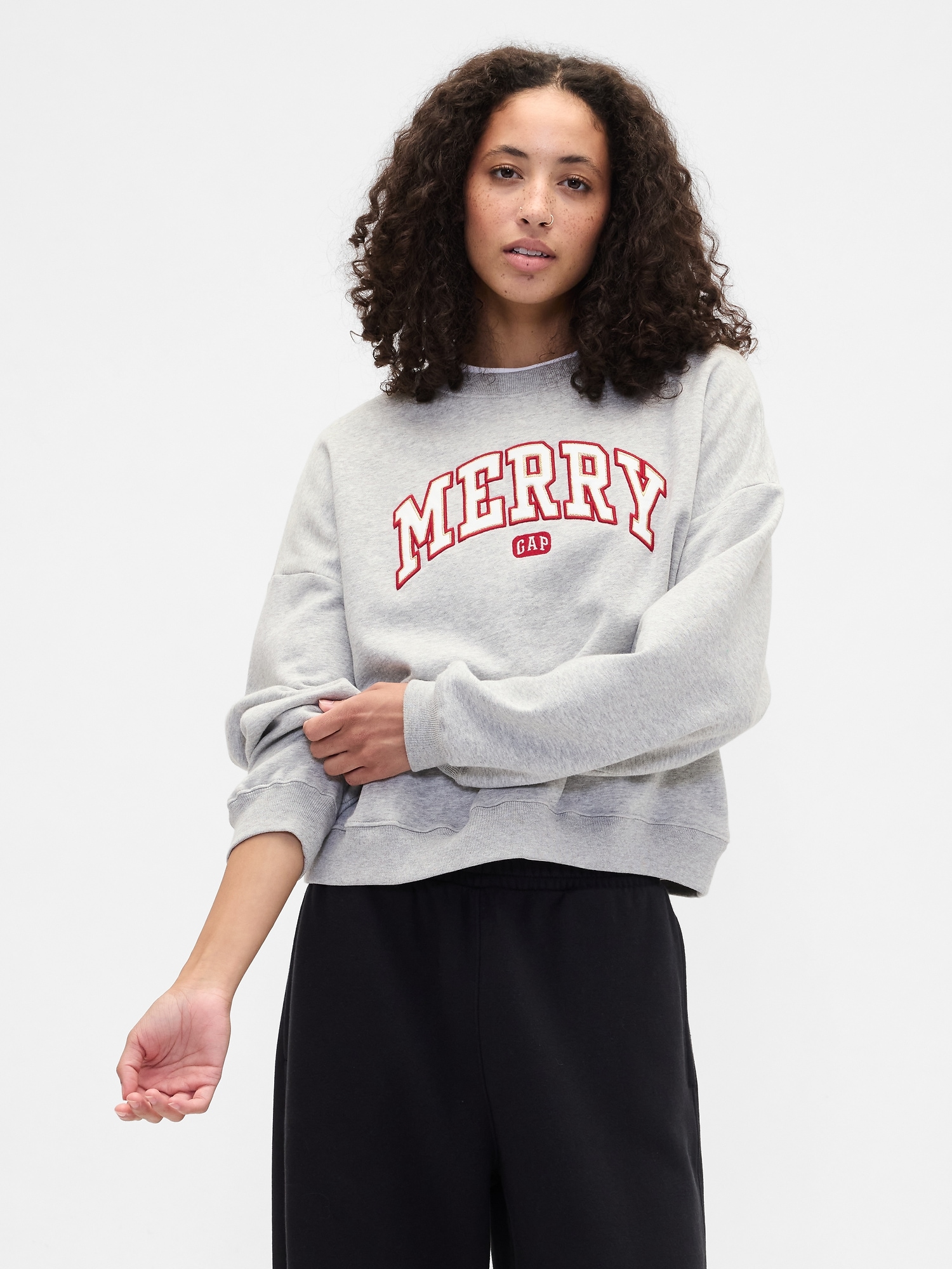 Gap Factory Oversized Holiday Graphic Sweatshirt In Gray