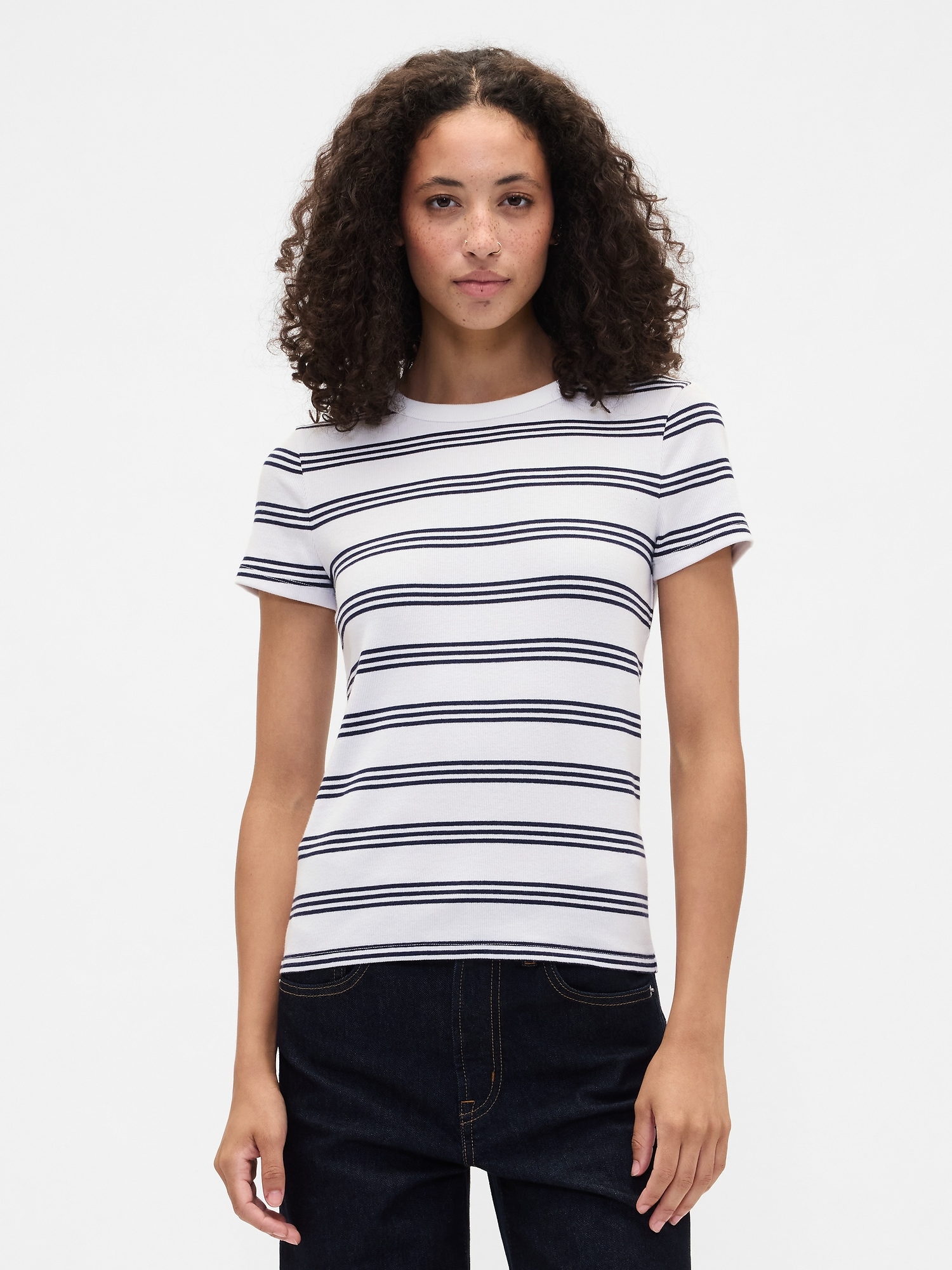 Gap Factory Ribbed Stripe Crewneck T-shirt In Pattern