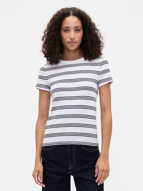 Ribbed Stripe Crewneck T-Shirt