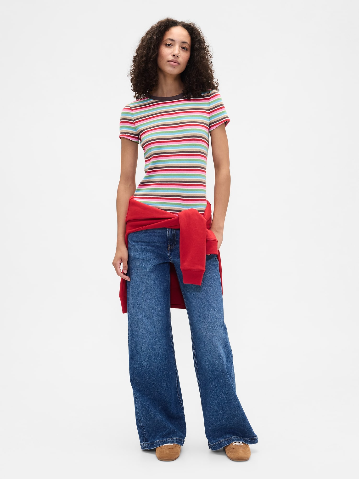 Gap Factory Ribbed Stripe Crewneck T-shirt In Multi
