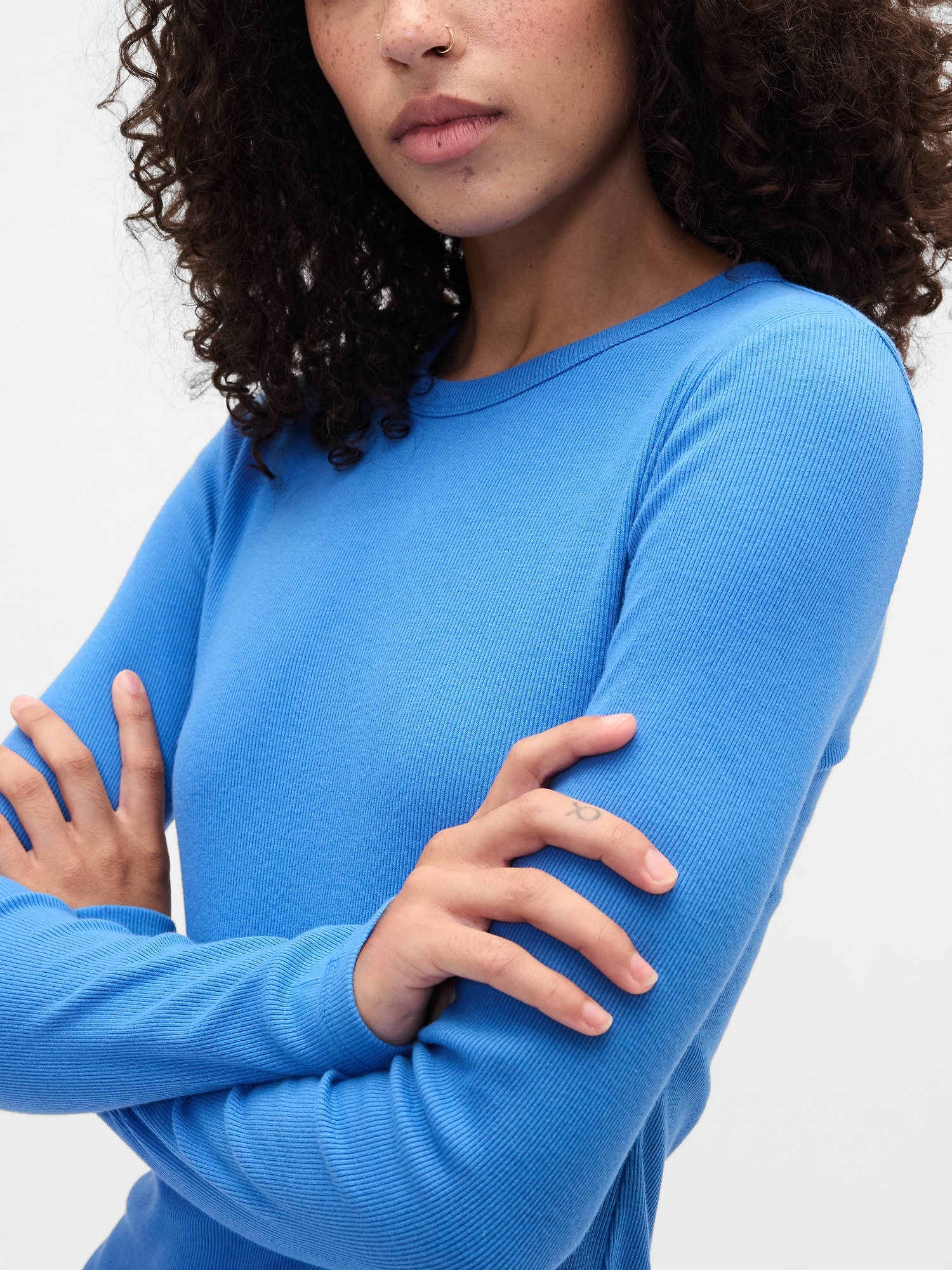 Gap Factory Essential Ribbed Crewneck T-shirt In Blue