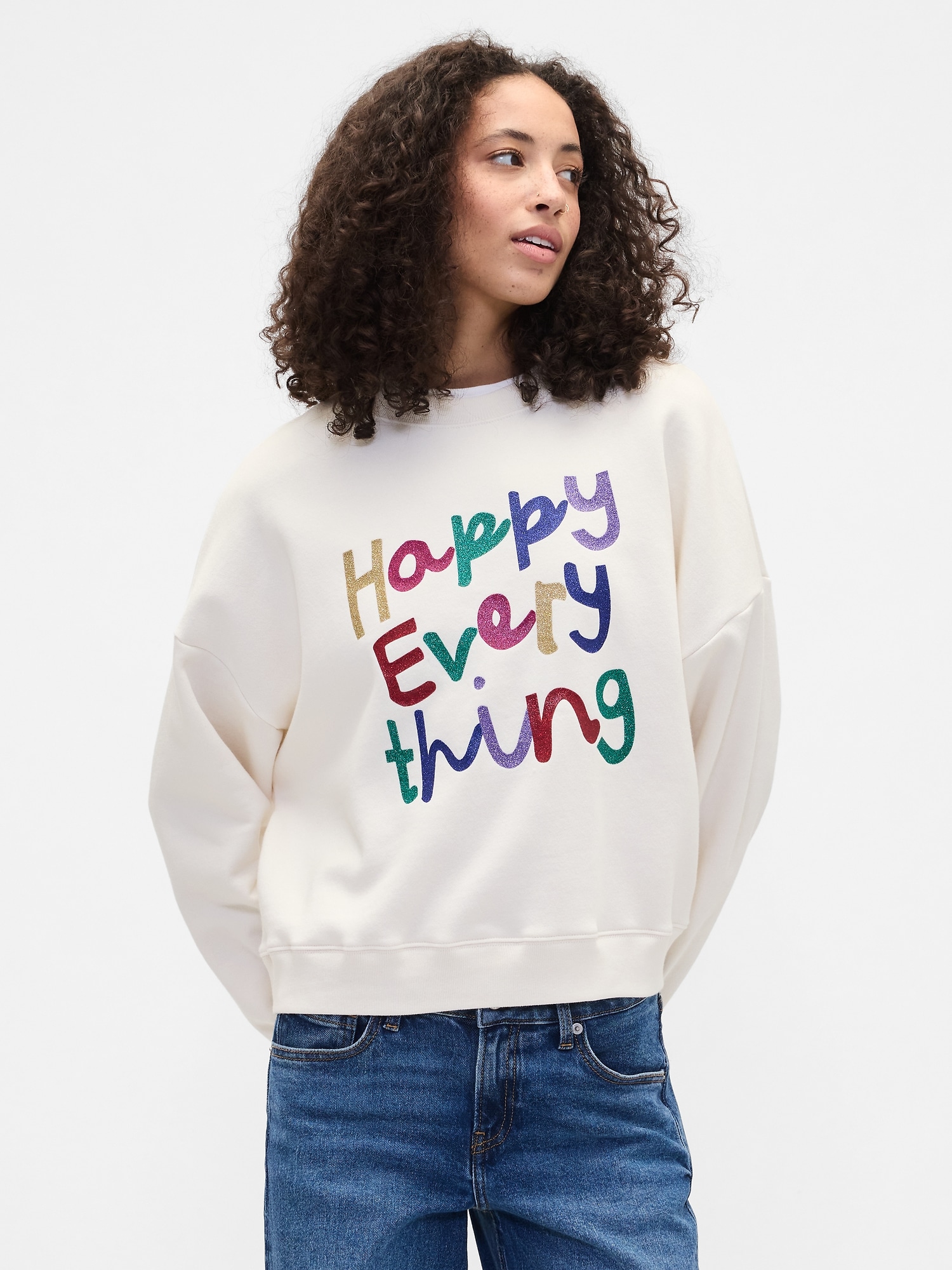 Gap Factory Oversized Holiday Graphic Sweatshirt In White