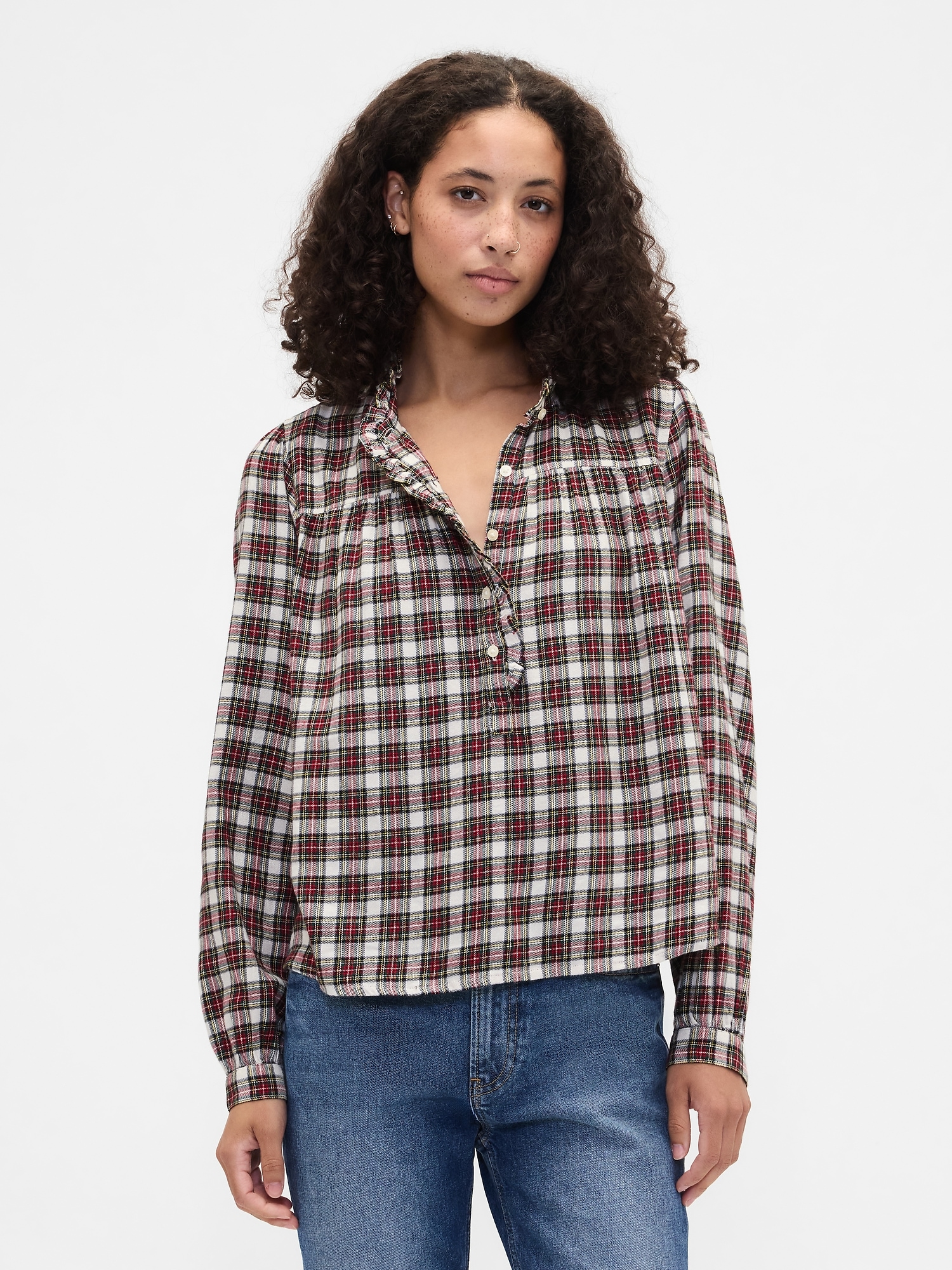 Oversized Ruffle Top - Family Plaid