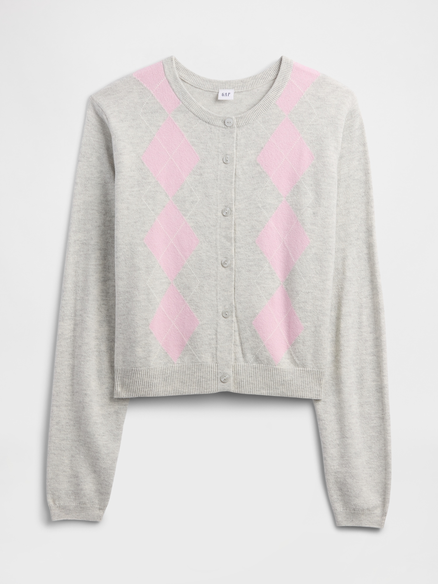 Gap Factory Cashsoft Argyle Crewneck Cardigan In Gray