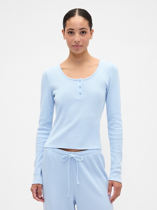 Image number 1 showing, Waffle-Knit Henley PJ Top