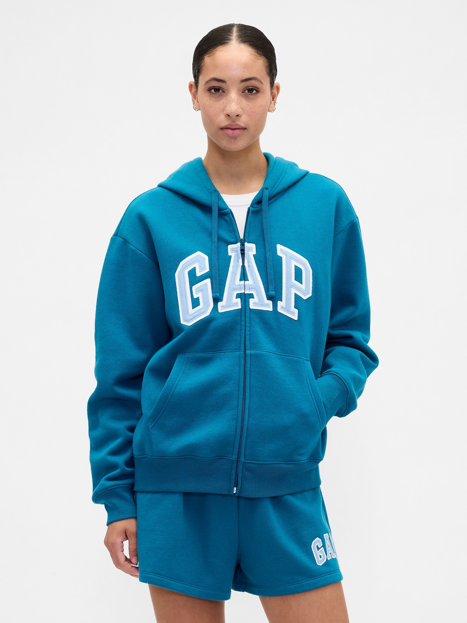 Relaxed Gap Logo Zip Hoodie - Deep Water Teal