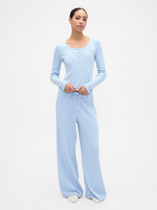 Image number 3 showing, Waffle-Knit Henley PJ Top