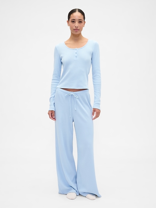 Image number 1 showing, Waffle-Knit Wide-Leg PJ Pants