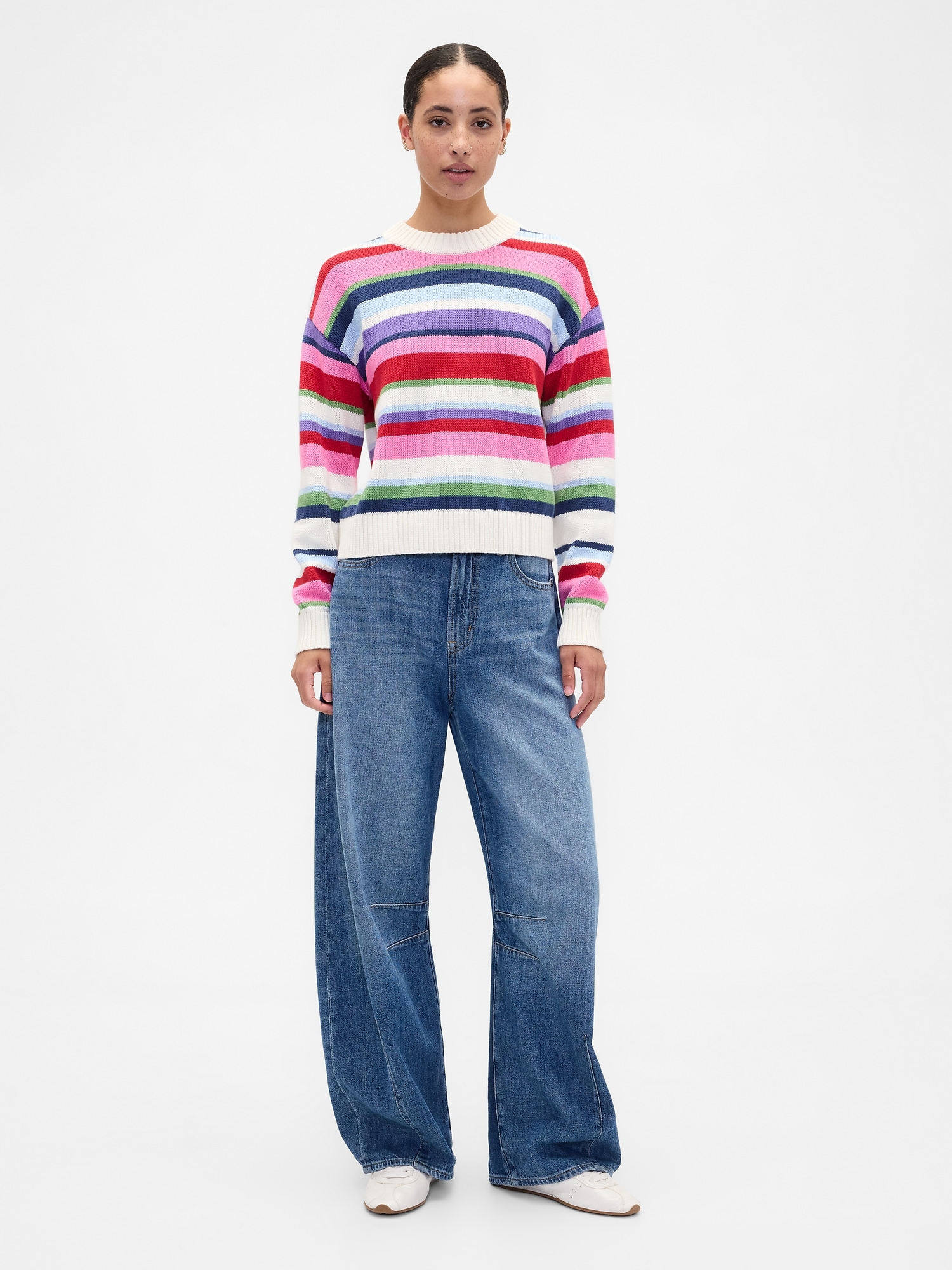 Gap Factory Relaxed Stripe Cropped Sweater In Multi