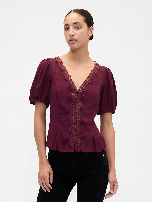 Image number 1 showing, Crepe V-Neck Top