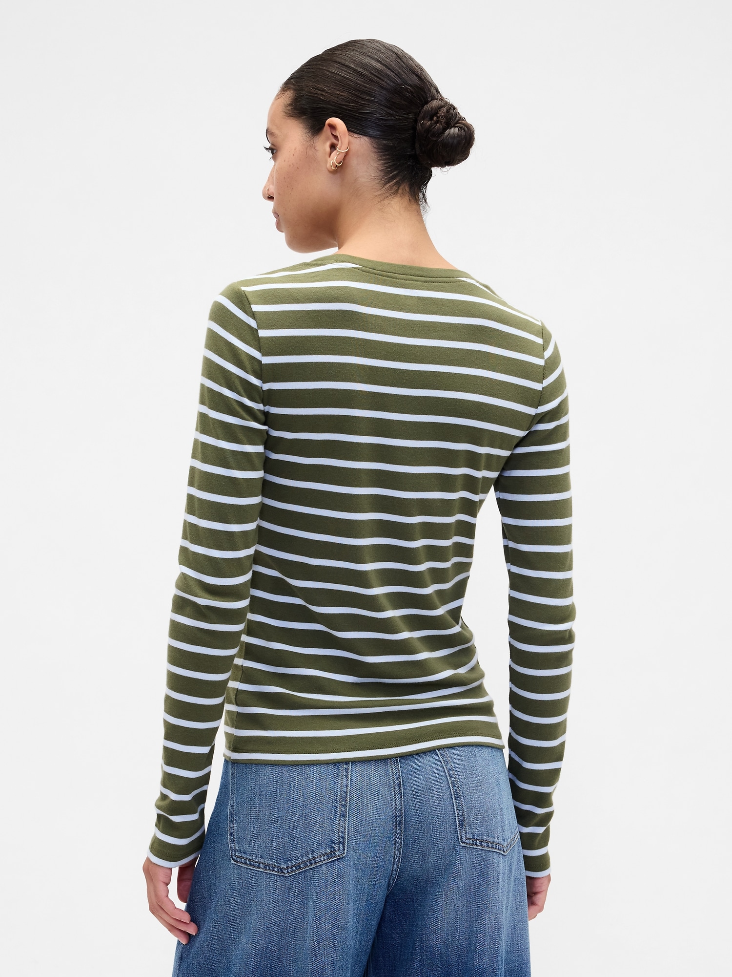 Gap Factory Modern Ribbed Stripe Crewneck T-shirt In Green