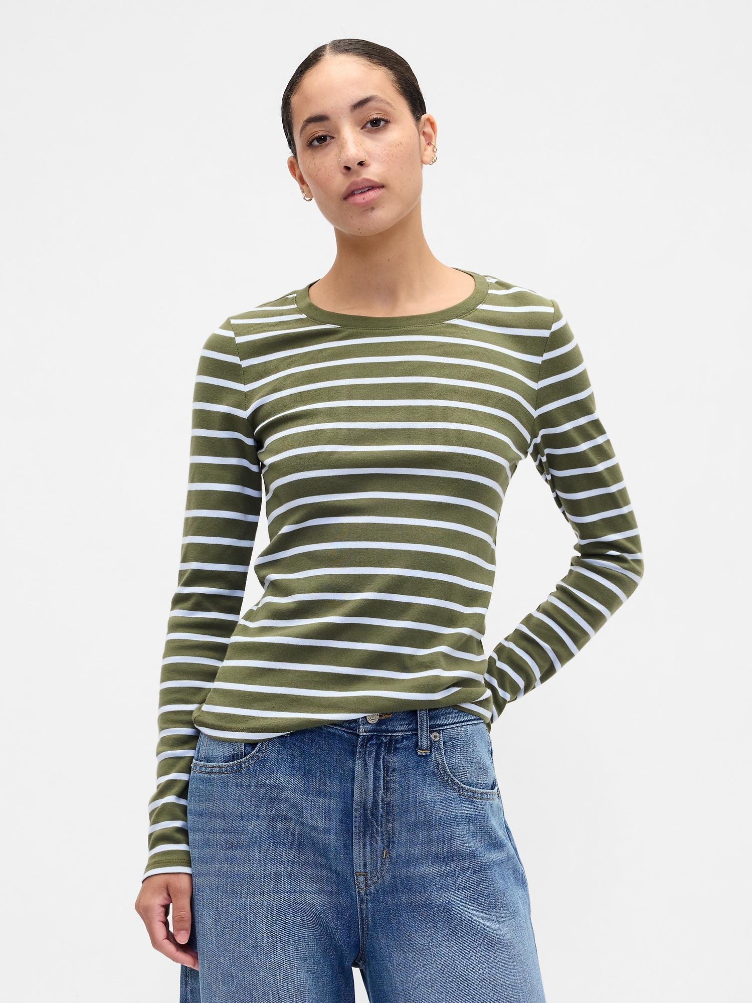 Gap Factory Modern Ribbed Stripe Crewneck T-shirt In Green