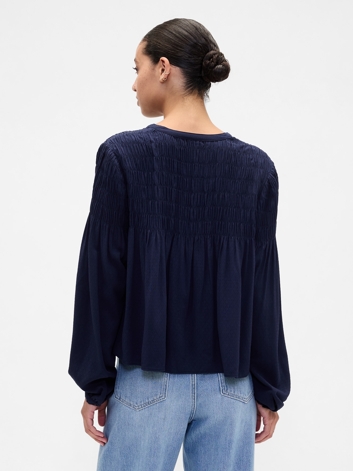 Gap Factory Relaxed Smocked Balloon-sleeve Top In Blue