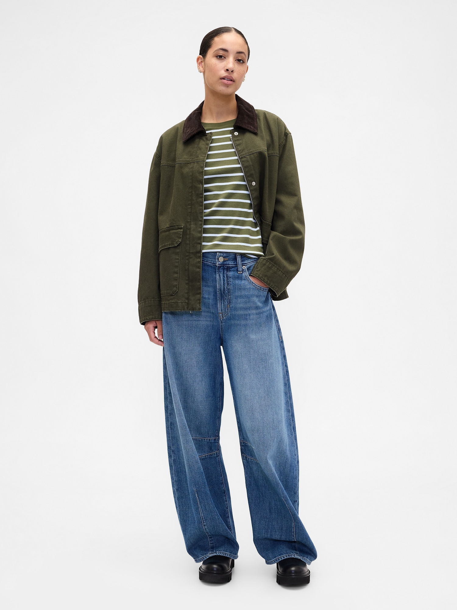 Gap Factory Modern Ribbed Stripe Crewneck T-shirt In Green