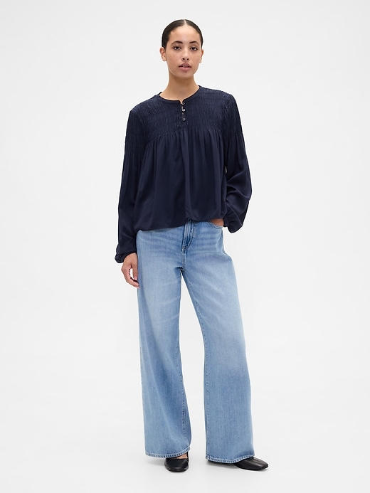 Image number 3 showing, Relaxed Smocked Balloon-Sleeve Top
