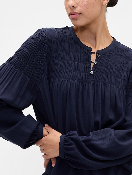 Image number 4 showing, Relaxed Smocked Balloon-Sleeve Top