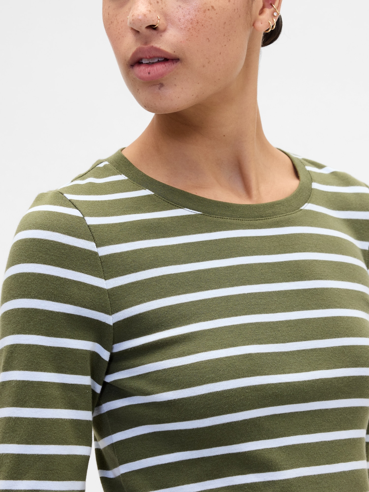 Gap Factory Modern Ribbed Stripe Crewneck T-shirt In Green