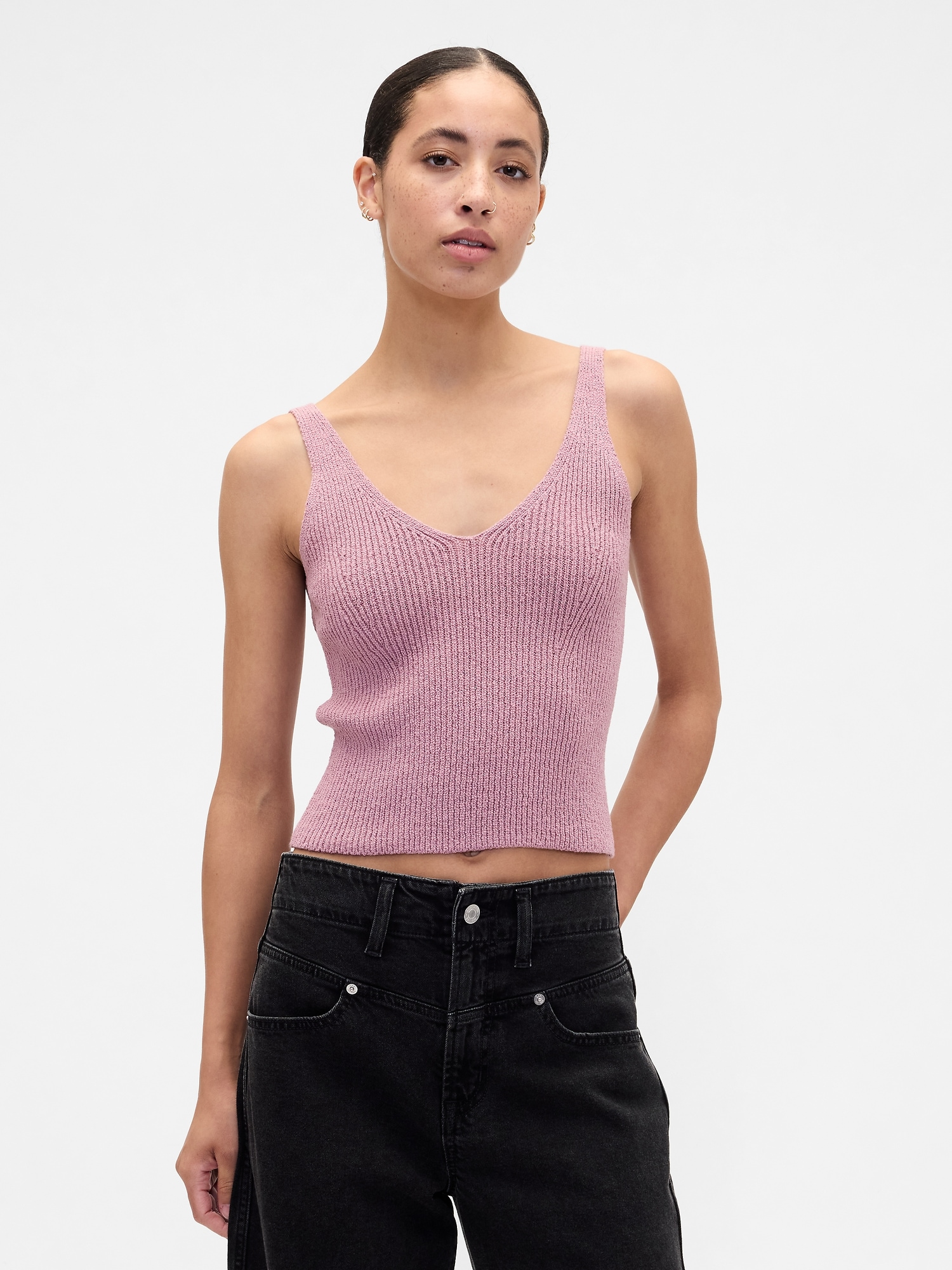Ribbed Boucle Sweater Tank Top - Wispy Purple Mauve