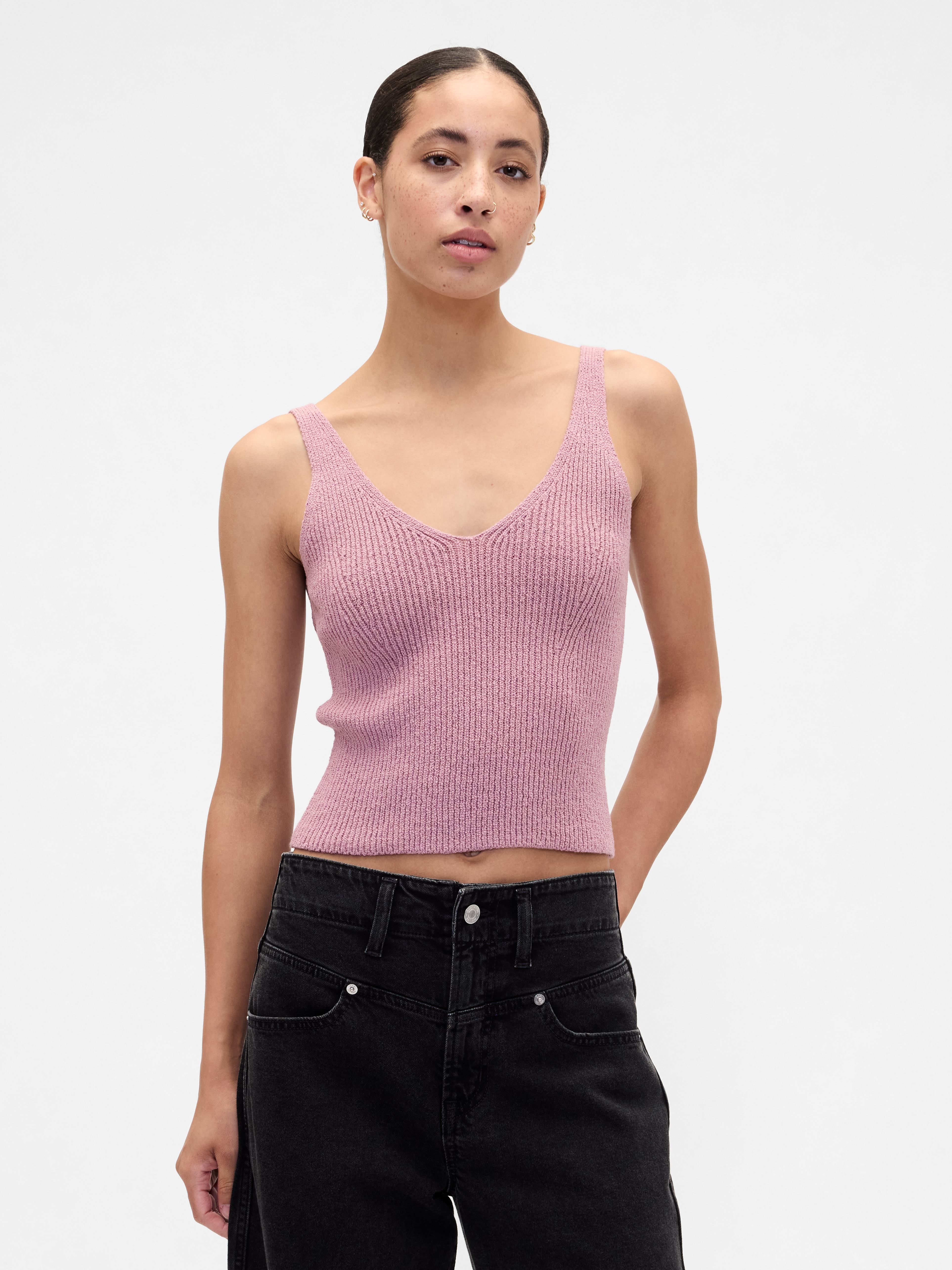 Ribbed Boucle Sweater Tank Top
