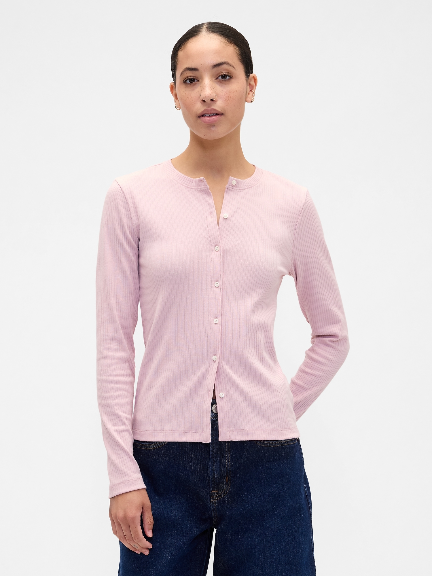 Ribbed Button-Up Top - Primitive Pink