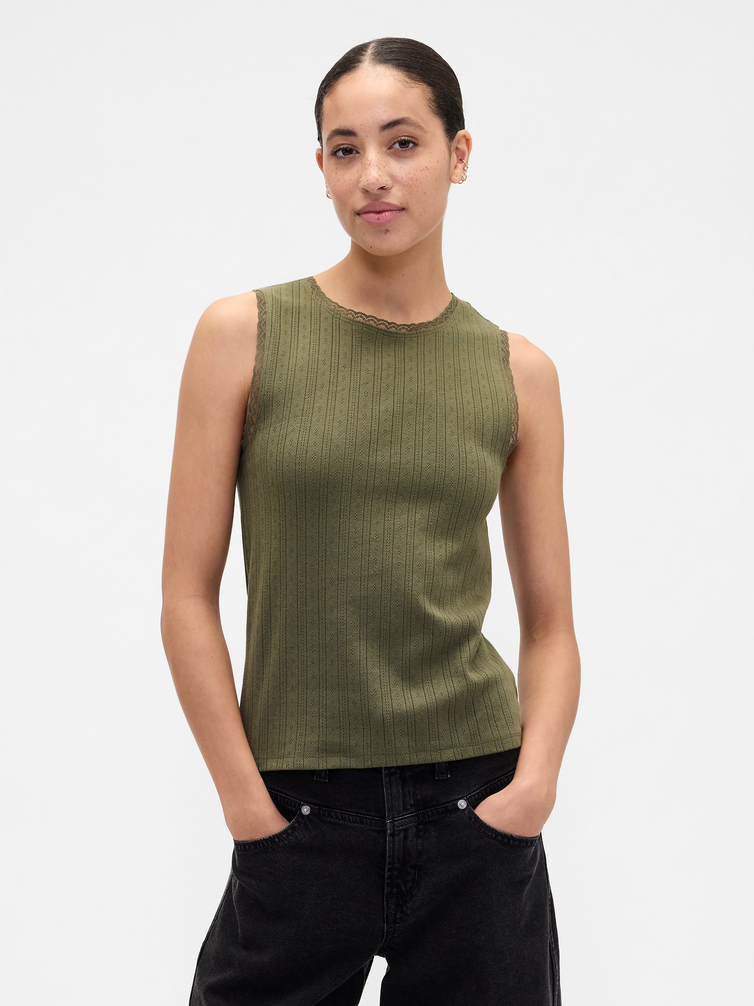 Sleeveless Pointelle Top