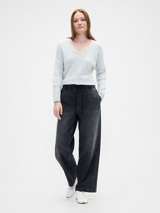 Image number 1 showing, High Rise Pull-On Wide-Leg Jeans