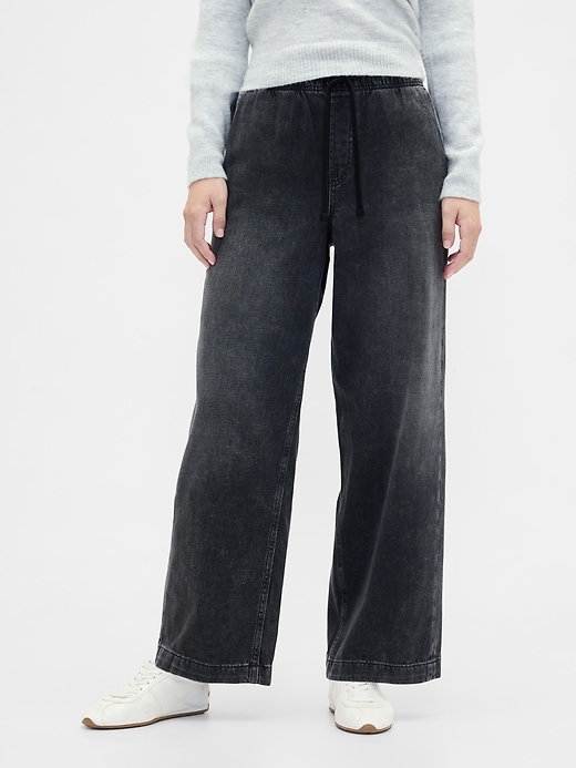 Image number 2 showing, High Rise Pull-On Wide-Leg Jeans