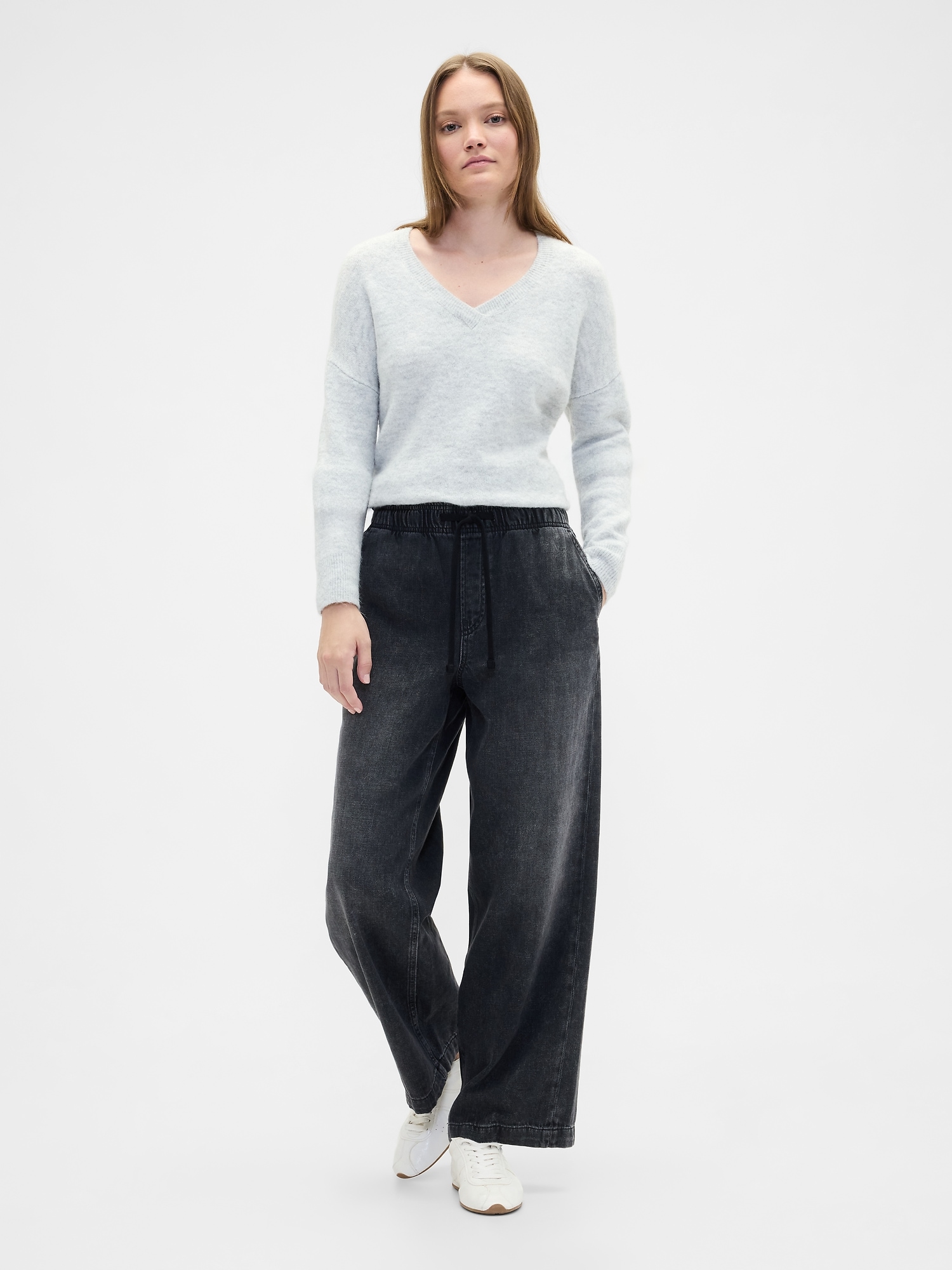 High Rise Pull-On Wide-Leg Jeans