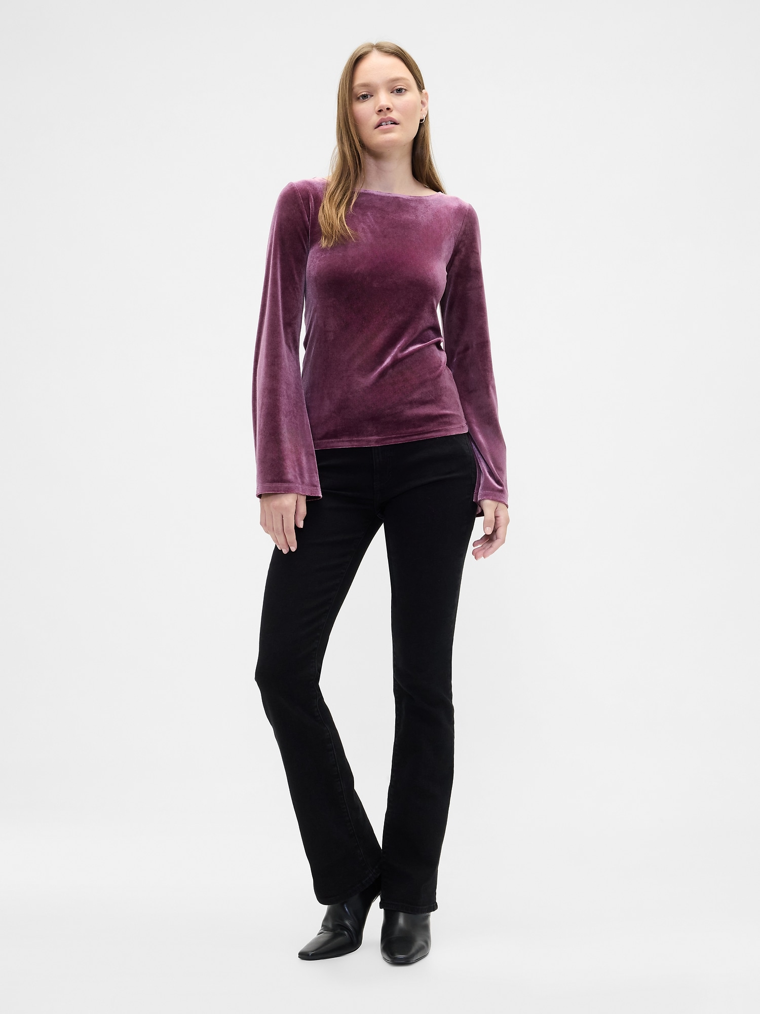 Gap Factory Velour Bell Sleeve Boatneck T-shirt In Purple