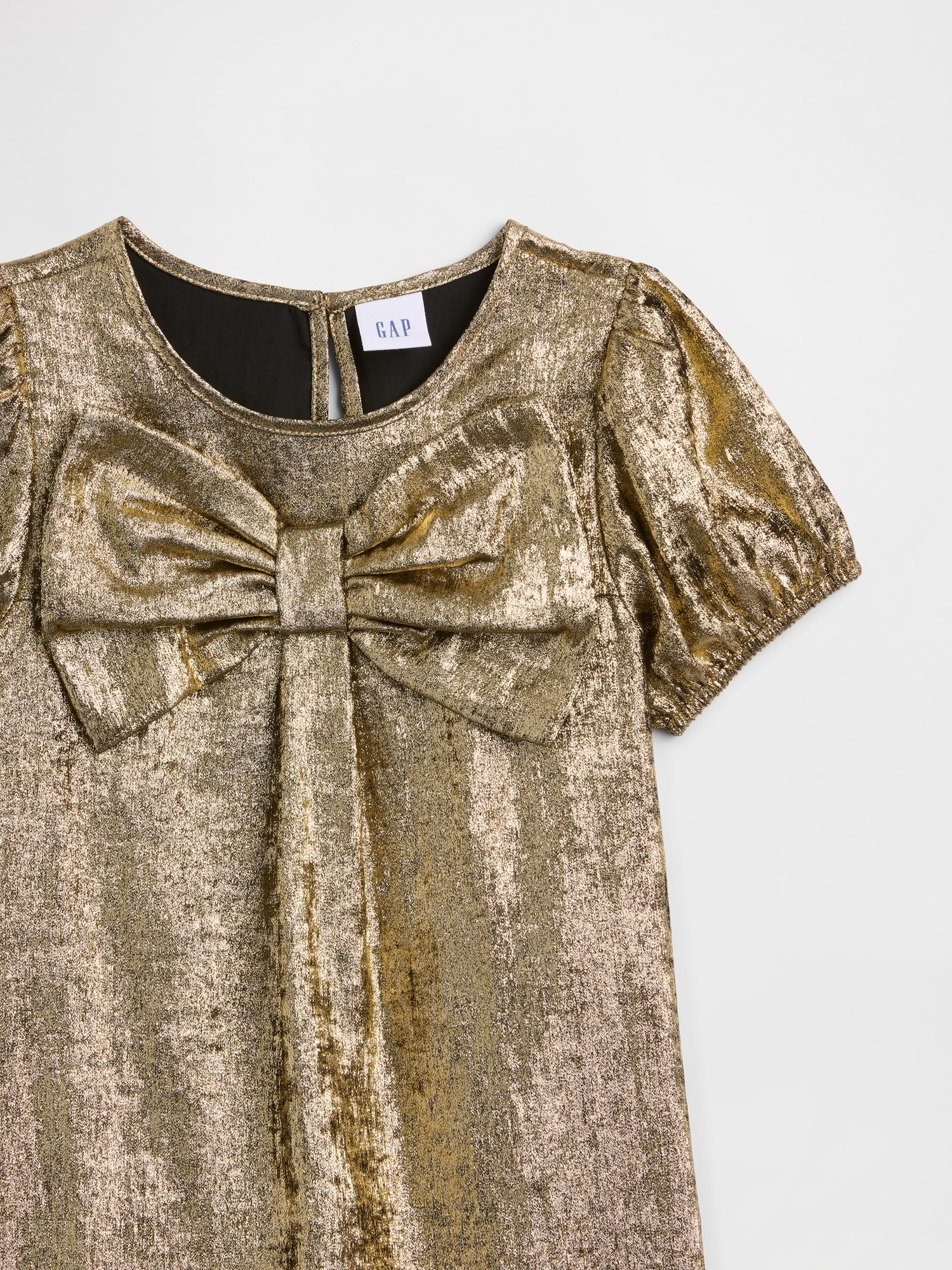 Gap Factory Babygap Puff Sleeve Bow Dress In Gold