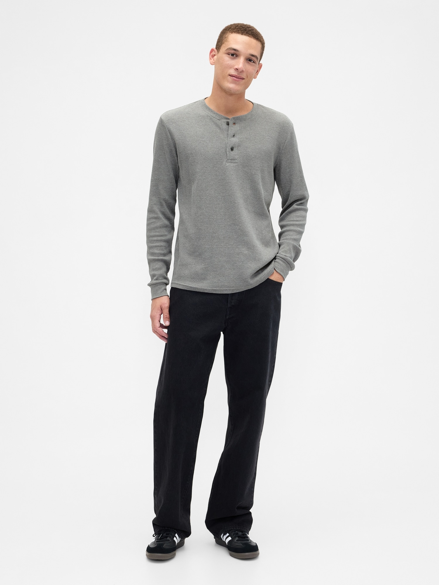 Gap Factory Waffle-knit Henley T-shirt In Gray